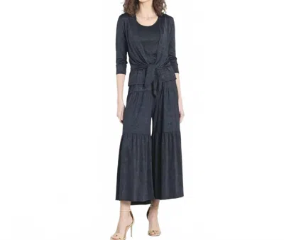 Clara Sunwoo Tie-front Cardigan Tank And Tiered Palazzo Pants 3 Piece Set In Black