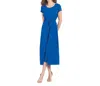 Clara Sunwoo Wrap Overlay Center Tie Midi Dress In Cobalt In Blue