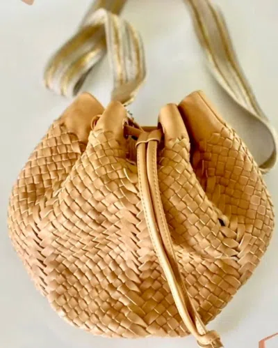 Claramonte Angelo Leather Weave Crossbody Handbag In Brown In Beige