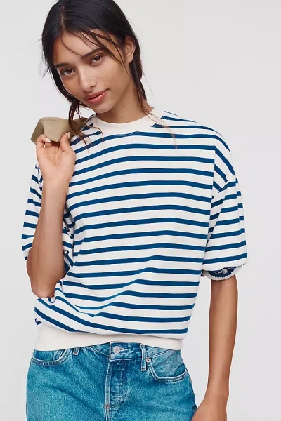 Clare V 100% Cotton Short-sleeve Sweatshirt In Blue