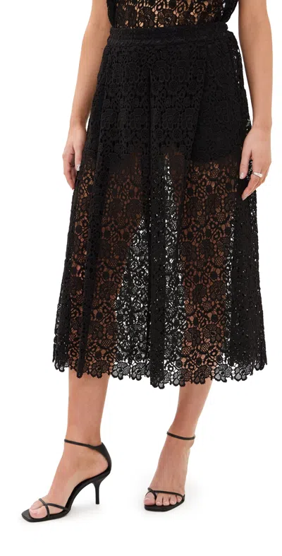 Clare V Anais Midi Skirt Black Cotton Lace