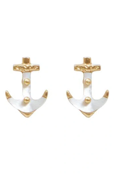 Clare V . Anchor Stud Earrings In White
