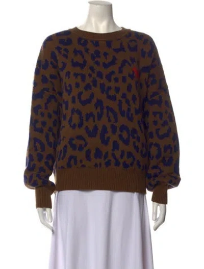 Pre-owned Clare V Animal Print Crew Neck Sweater In Brown