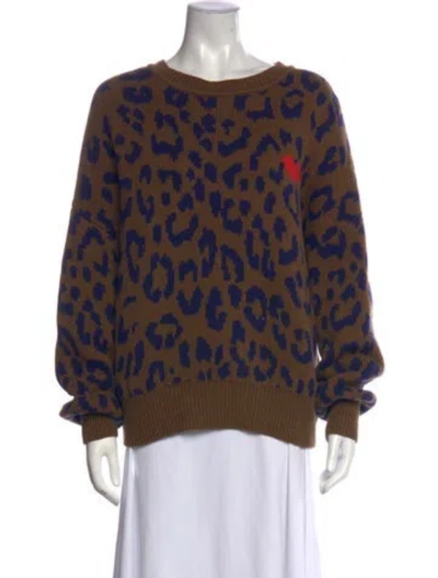 Pre-owned Clare V Animal Print Crew Neck Sweater In Brown