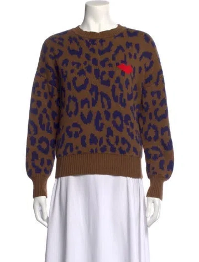 Pre-owned Clare V Animal Print Crew Neck Sweater In Brown