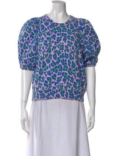 Pre-owned Clare V Animal Print Crew Neck Sweatshirt In Blue