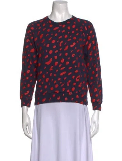 Pre-owned Clare V Animal Print Crew Neck Sweatshirt In Blue/red