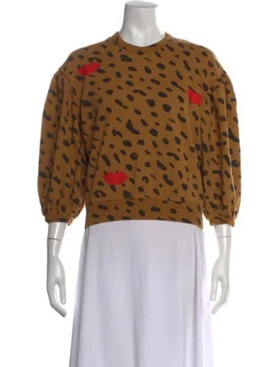 Pre-owned Clare V Animal Print Crew Neck Sweatshirt In Brown