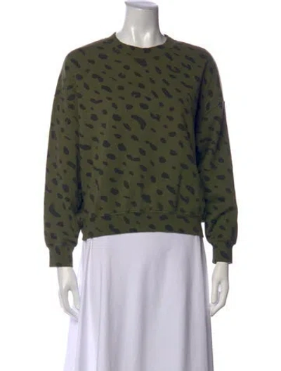 Pre-owned Clare V Animal Print Crew Neck Sweatshirt In Green