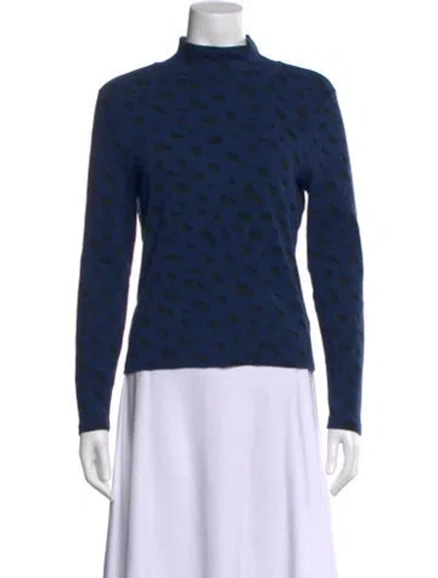 Pre-owned Clare V Animal Print Mock Neck Top In Blue