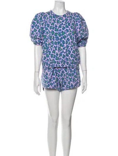 Pre-owned Clare V Animal Print Ruffle Embellishment Short Set In Blue