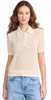 CLARE V AUGUSTINE POLO IVORY OPEN KNIT CROCHET