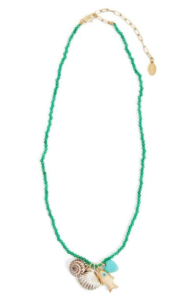 Clare V . Beaded Charm Necklace In Green