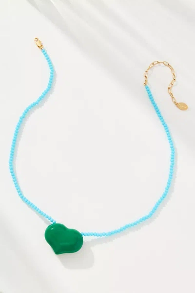 Clare V Beaded Heart Necklace In Blue