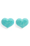 Clare V . Beaded Heart Stud Earrings In Blue