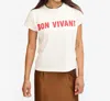 Clare V Bon Vivant Classic Tee In Cream W/ Bright Poppy In White