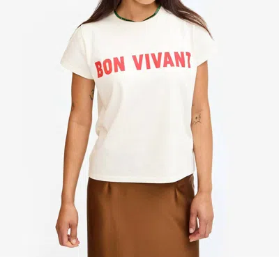 Clare V Bon Vivant Classic Tee In Cream W/ Bright Poppy In White
