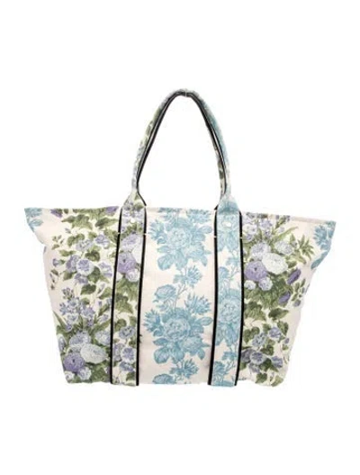 Pre-owned Clare V Canvas Tote In Blue/neutrals