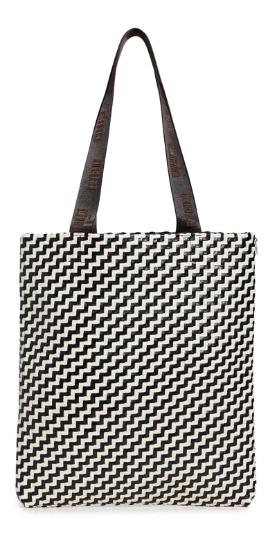 Clare V Carryall Bag Black & Cream Woven Zig Zag In Neutral
