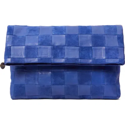Clare V . Carryall Checkered Leather Clutch In Blue