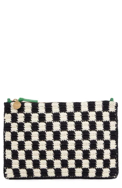 Clare V . Checkerboard Knit Flat Clutch In Black/ivory Multi