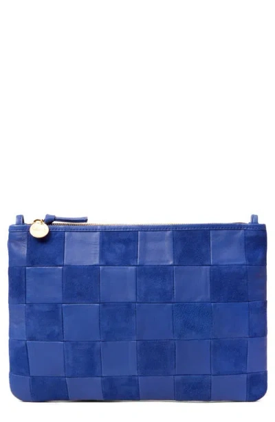 Clare V . Checkered Leather Flat Clutch In Blue