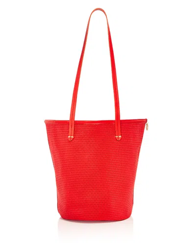 Clare V Choupette Perforated Diamond Leather Bucket Bag In Red
