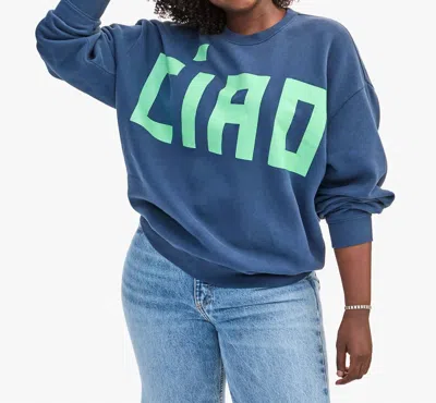 Clare V Ciao Oversized Sweatshirt In Navy/mint In Multi