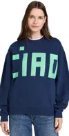 Clare V Ciao Oversized Sweatshirt In Navy W/ Mint Grande Ciao