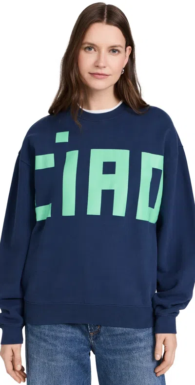 Clare V Ciao Oversized Sweatshirt Navy W/ Mint Grande Ciao