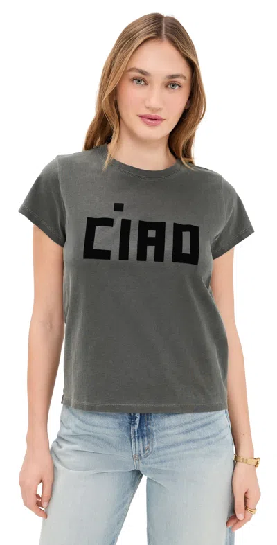 Clare V Classic Tee - Flocked Block Ciao Faded Black
