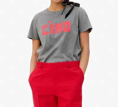 Clare V Classic Tee In Grey Melange W/ Neon Coral Block Ciao In Multi