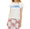 Clare V Classic Tee With Californie In Cream W/ Cobalt In White
