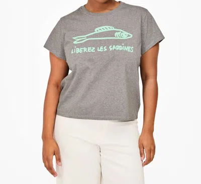 Clare V Classic Tee With Sardines In Grey Melange W/ Mist In Gray