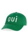 Clare V Oui Baseball Hat In Green W/ Cream Oui