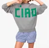 Clare V Oversized Sweatshirt Grey Melange Fern Grand Block In Gray