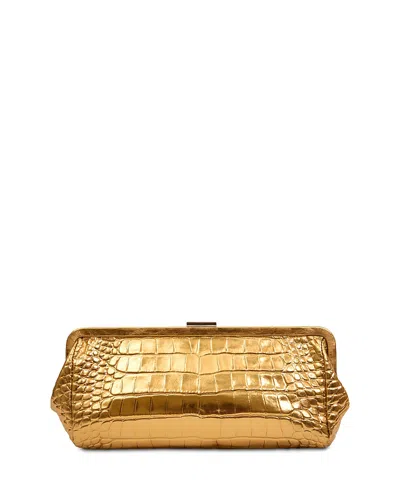Clare V Disco Croc Embossed Metallic Leather Clutch In Gold