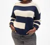 Clare V Dorothee Cotton Sweater In Navy / Cream Stripe In Blue