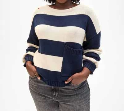Clare V Dorothee Cotton Sweater In Navy / Cream Stripe In Blue