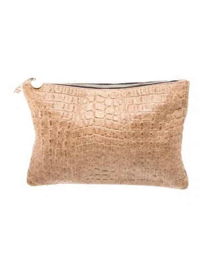 Pre-owned Clare V Embossed Leather Clutch In Neutral