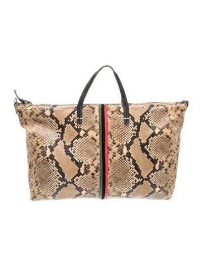 Pre-owned Clare V Embossed Leather Weekender Bag In Neutral