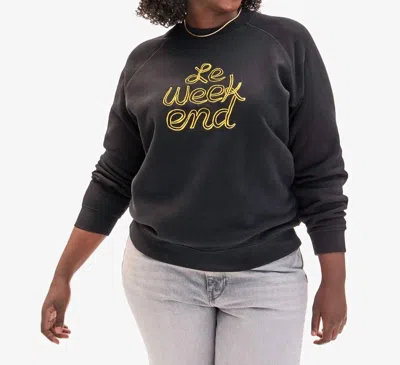 Clare V Embroidered Le Weekend Sweatshirt In Black W/ Marigold