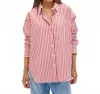 Clare V Emilette Oversized Shirt In Red/ Cream In Red