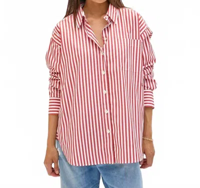 Clare V Emilette Oversized Shirt In Red/ Cream