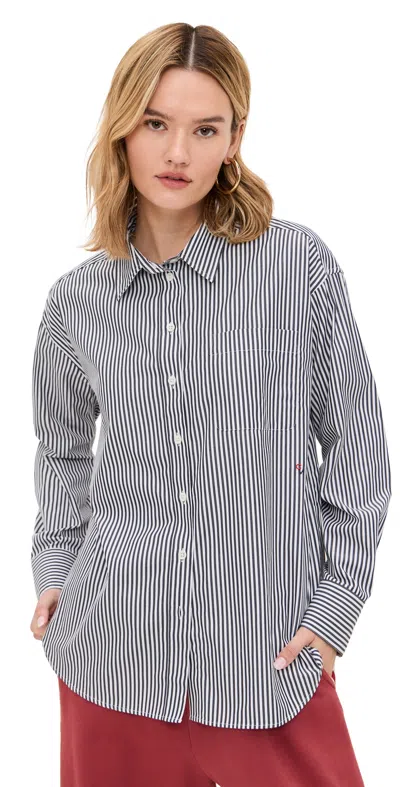 Clare V Emiliette Oversized Shirt Midnight/cream Cotton Stripe