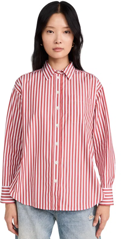 Clare V Emiliette Oversized Shirt Red & Cream Stripe