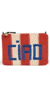 Clare V Flat Clutch With Tabs Cream/bright Poppy Crochet In Multi