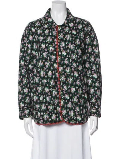 Pre-owned Clare V Floral Print Jacket In Green
