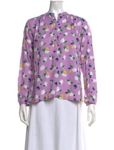 Pre-owned Clare V Floral Print Long Sleeve Blouse In Purple