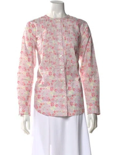 Pre-owned Clare V Floral Print Long Sleeve Button-up Top In Pink
